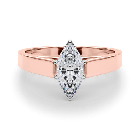 Rose gold Marquise Solitaire Engagement Ring with Four-Prong Setting and Tapered Band