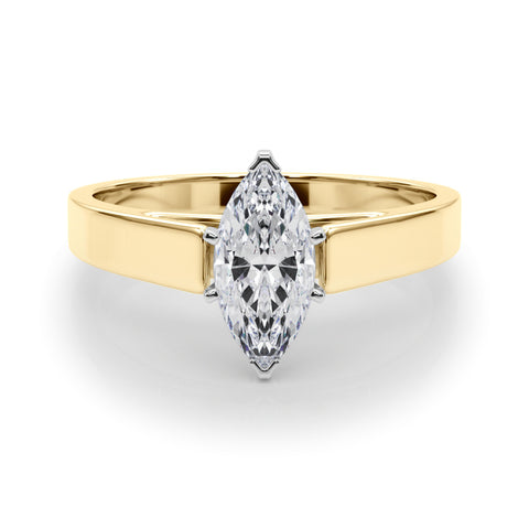 Yellow gold Marquise Solitaire Engagement Ring with Four-Prong Setting and Tapered Band