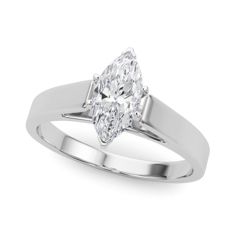 White gold Marquise Solitaire Engagement Ring with Four-Prong Setting and Tapered Band