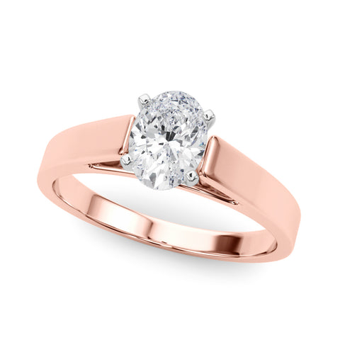 Rose gold Oval Solitaire Engagement Ring with Four-Prong Setting and Tapered Band