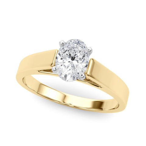 Yellow gold Oval Solitaire Engagement Ring with Four-Prong Setting and Tapered Band