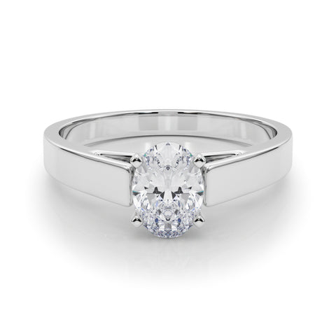 White gold Oval Solitaire Engagement Ring with Four-Prong Setting and Tapered Band