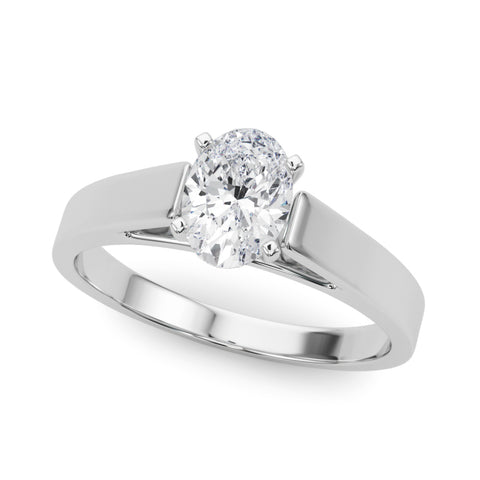 White gold Oval Solitaire Engagement Ring with Four-Prong Setting and Tapered Band