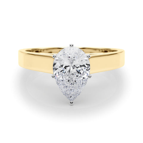 Yellow gold Pear Solitaire Engagement Ring with Four-Prong Setting and Tapered Band