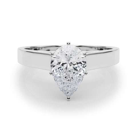 White gold Pear Solitaire Engagement Ring with Four-Prong Setting and Tapered Band