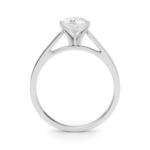 White gold Pear Solitaire Engagement Ring with Four-Prong Setting and Tapered Band