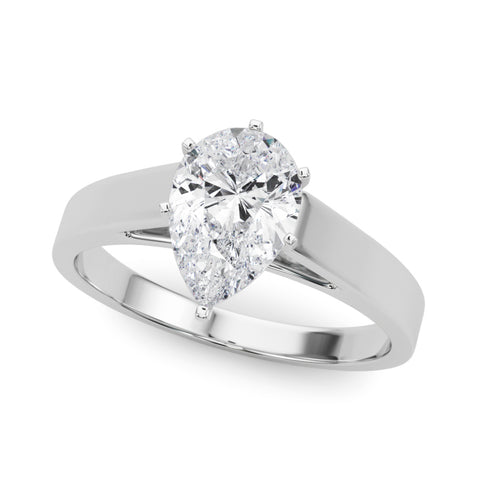 White gold Pear Solitaire Engagement Ring with Four-Prong Setting and Tapered Band