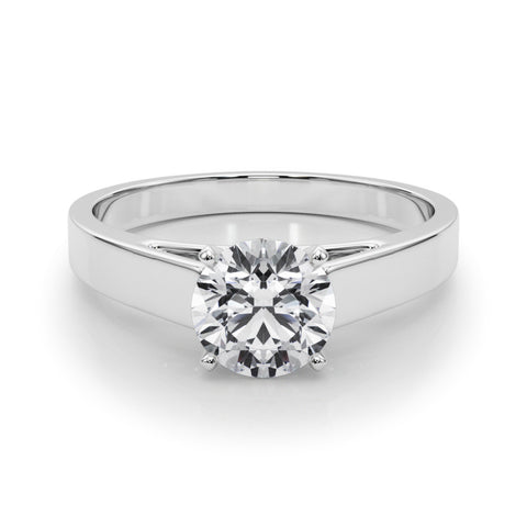 White gold Round Solitaire Engagement Ring with Four-Prong Setting and Tapered Band