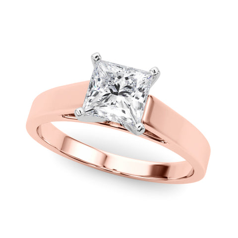 Rose gold Princess Solitaire Engagement Ring with Four-Prong Setting and Tapered Band