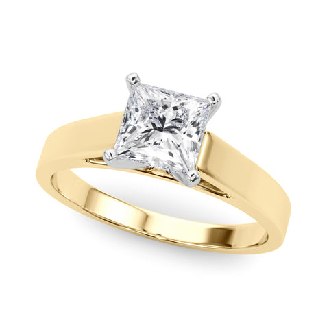 Yellow gold Princess Solitaire Engagement Ring with Four-Prong Setting and Tapered Band