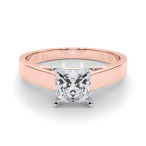 Rose gold Princess Solitaire Engagement Ring with Four-Prong Setting and Tapered Band