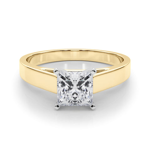 Yellow gold Princess Solitaire Engagement Ring with Four-Prong Setting and Tapered Band