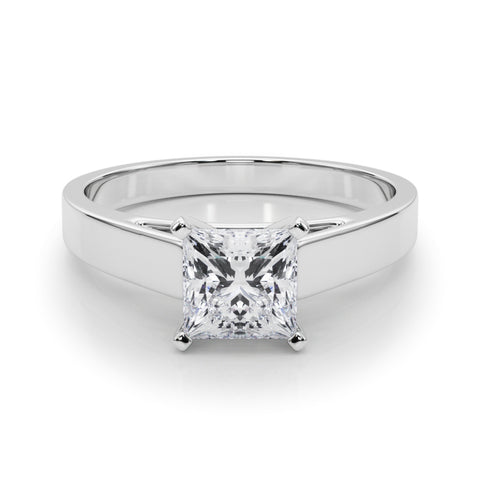 White gold Princess Solitaire Engagement Ring with Four-Prong Setting and Tapered Band