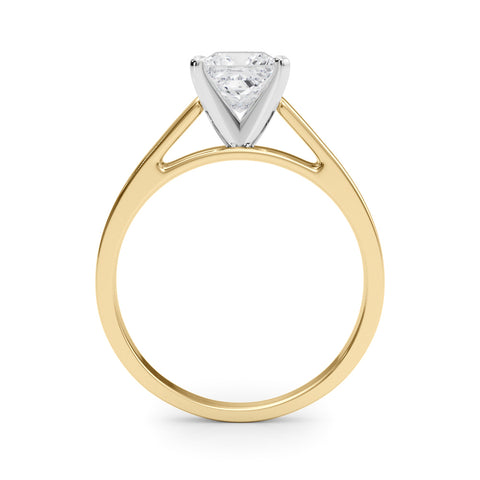 Yellow gold Princess Solitaire Engagement Ring with Four-Prong Setting and Tapered Band