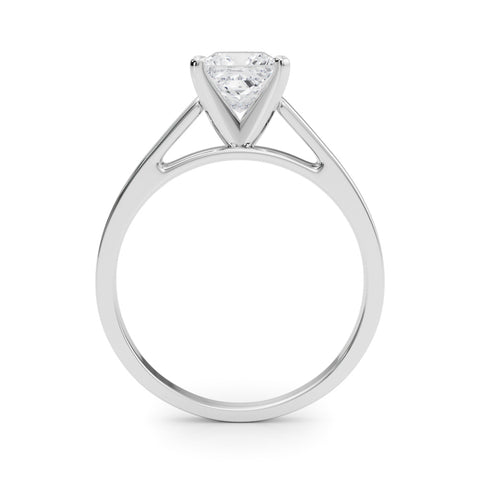 White gold Princess Solitaire Engagement Ring with Four-Prong Setting and Tapered Band