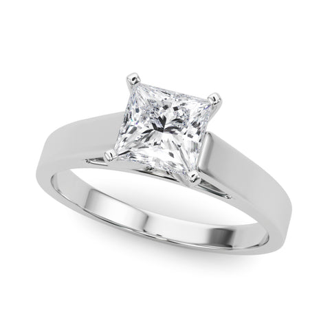 White gold Princess Solitaire Engagement Ring with Four-Prong Setting and Tapered Band