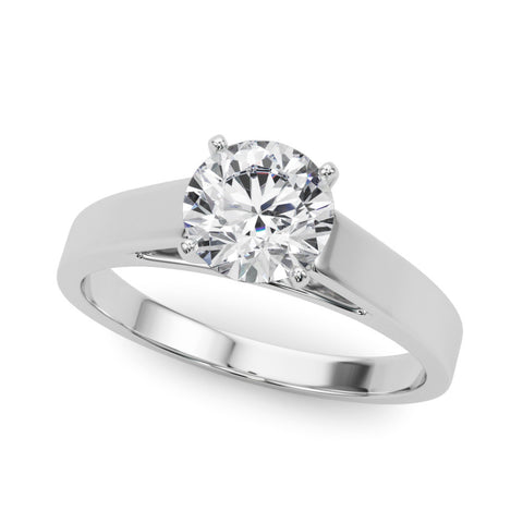 White gold Round Solitaire Engagement Ring with Four-Prong Setting and Tapered Band