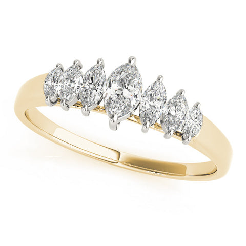 Yellow gold Marquise Diamond Prong Set White Gold Band 1