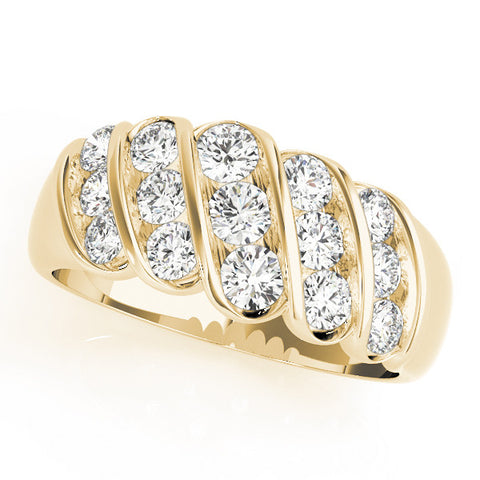 Yellow gold Channel Set Round Diamond Multi-Row White Gold Band 1