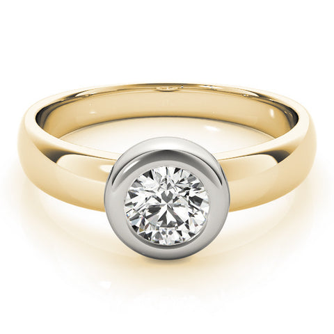 Yellow gold Bezel Set Round Solitaire Ring with Wide Band