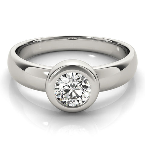 White gold Bezel Set Round Solitaire Ring with Wide Band