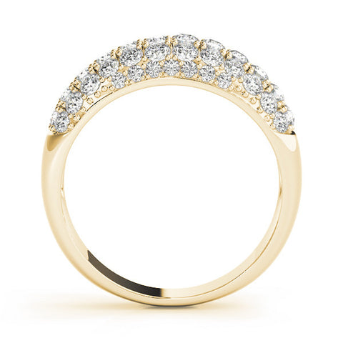 Yellow gold Three-Row Pavé Round Diamond Dome Band with Shared Prong Setting 2