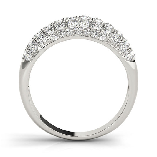 White gold Three-Row Pavé Round Diamond Dome Band with Shared Prong Setting 2