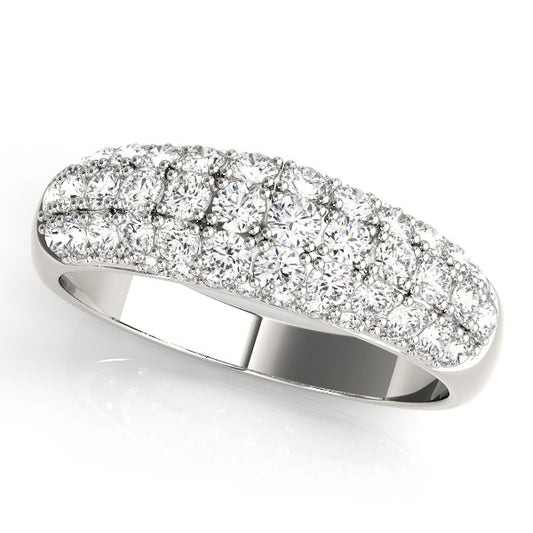 White gold Three-Row Pavé Round Diamond Dome Band with Shared Prong Setting 1