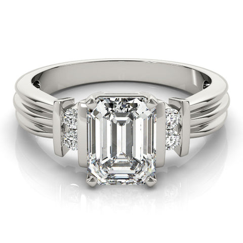 Platinum Radiant Cut Three-Stone Channel Set Ring with Bar Prongs
