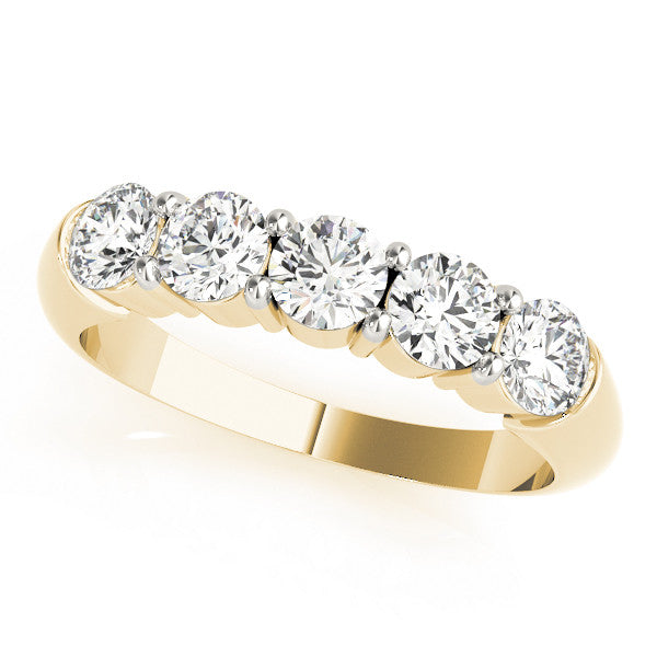 Yellow gold Five-Stone Round Diamond Prong Set Half-Eternity Band 1