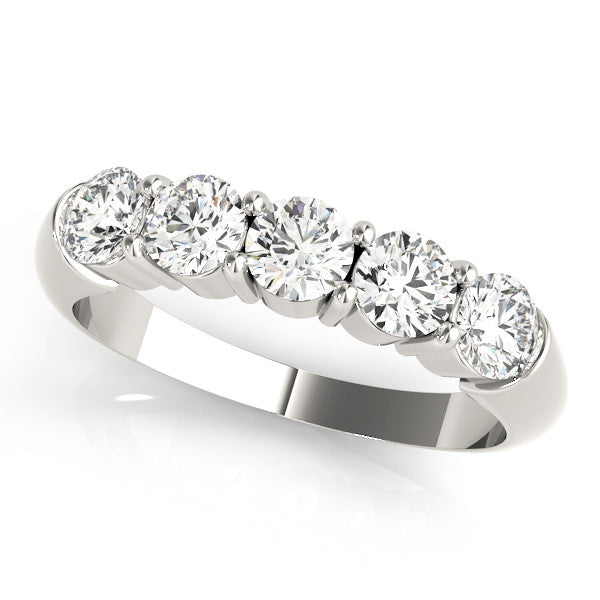 White gold Five-Stone Round Diamond Prong Set Half-Eternity Band 1