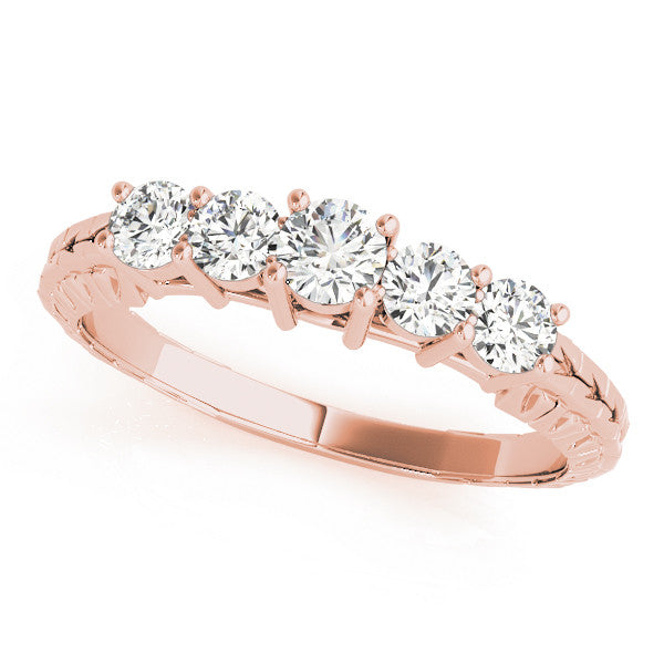 Rose gold Five-Stone Round Cut Diamond Prong Set Eternity Band 1