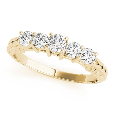 Yellow gold Five-Stone Round Cut Diamond Prong Set Eternity Band 1