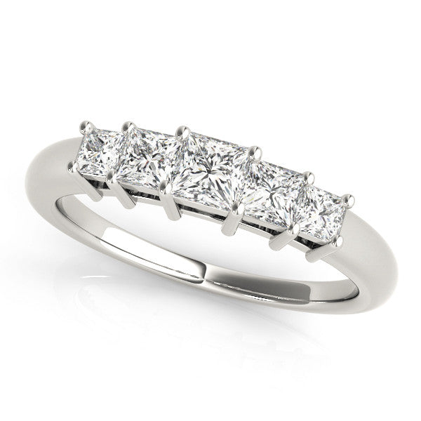 White gold Princess Cut Five-Stone Prong Set Diamond Band 1