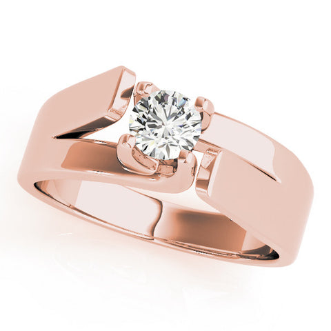 Rose gold Modern Tension Set Round Solitaire Wide Band Ring