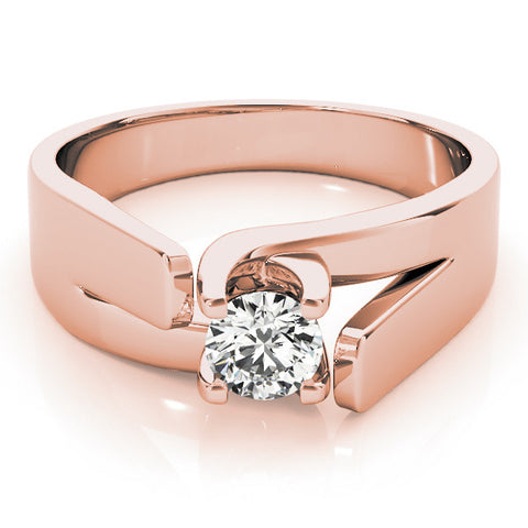 Rose gold Modern Tension Set Round Solitaire Wide Band Ring