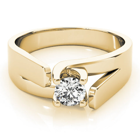 Yellow gold Modern Tension Set Round Solitaire Wide Band Ring