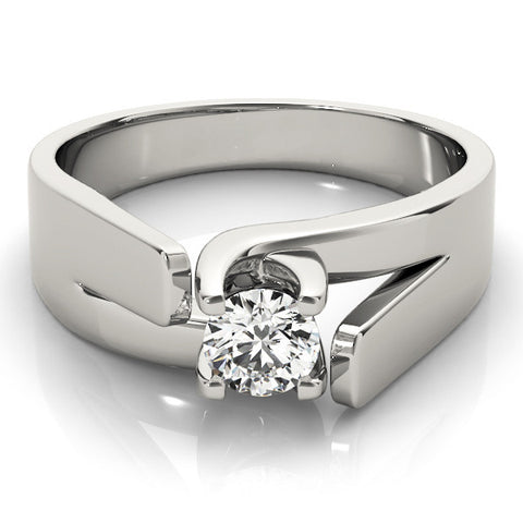 White gold Modern Tension Set Round Solitaire Wide Band Ring