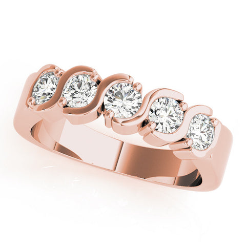 Rose gold Five-Stone Round Diamond Wave Prong Setting White Gold Band 1