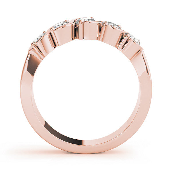 Rose gold Five-Stone Round Diamond Wave Prong Setting White Gold Band 2