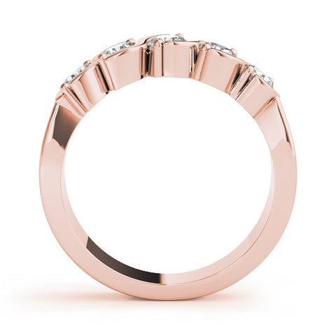 Rose gold Five-Stone Round Diamond Wave Prong Setting White Gold Band 2