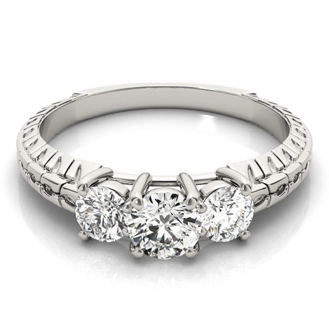 White gold Three-Stone Round Cut Diamond Ring with Channel-Set Band and Prong Setting