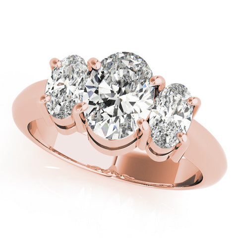Rose gold Three-Stone Oval Diamond Ring with Channel Set Band and Four-Prong Setting