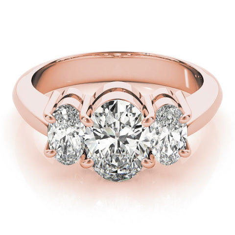 Rose gold Three-Stone Oval Diamond Ring with Channel Set Band and Four-Prong Setting