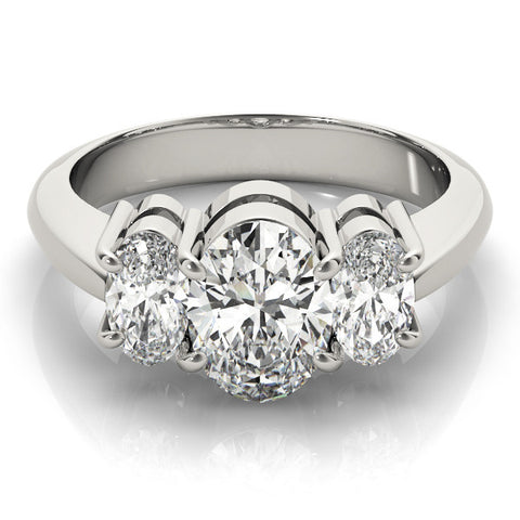 White gold Three-Stone Oval Diamond Ring with Channel Set Band and Four-Prong Setting