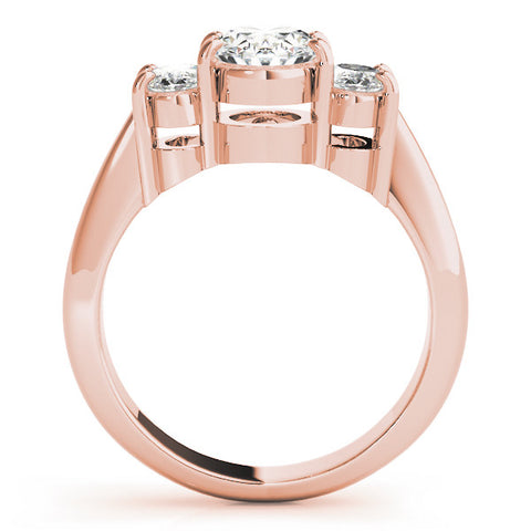 Rose gold Three-Stone Oval Diamond Ring with Channel Set Band and Four-Prong Setting
