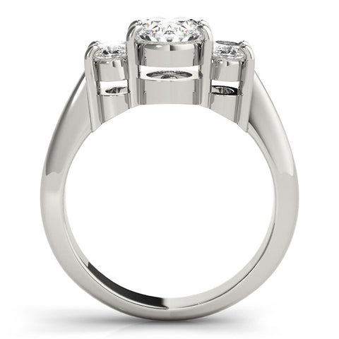 White gold Three-Stone Oval Diamond Ring with Channel Set Band and Four-Prong Setting