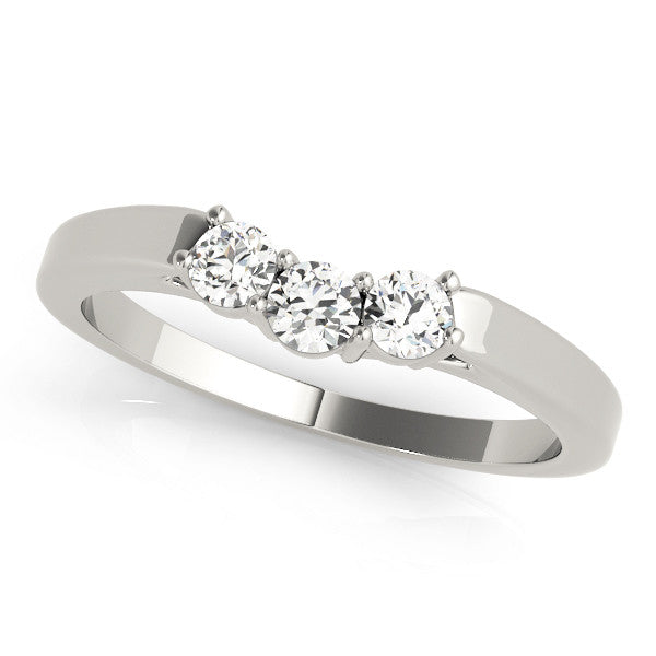 White gold Three-Stone Round Diamond Tension Set Solitaire Band with Prong Setting 1