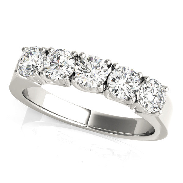 White gold Five-Stone Round Diamond Prong-Set White Gold Band 1