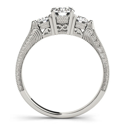 White gold Three-Stone Round Cut Milgrain Band with Prong Setting